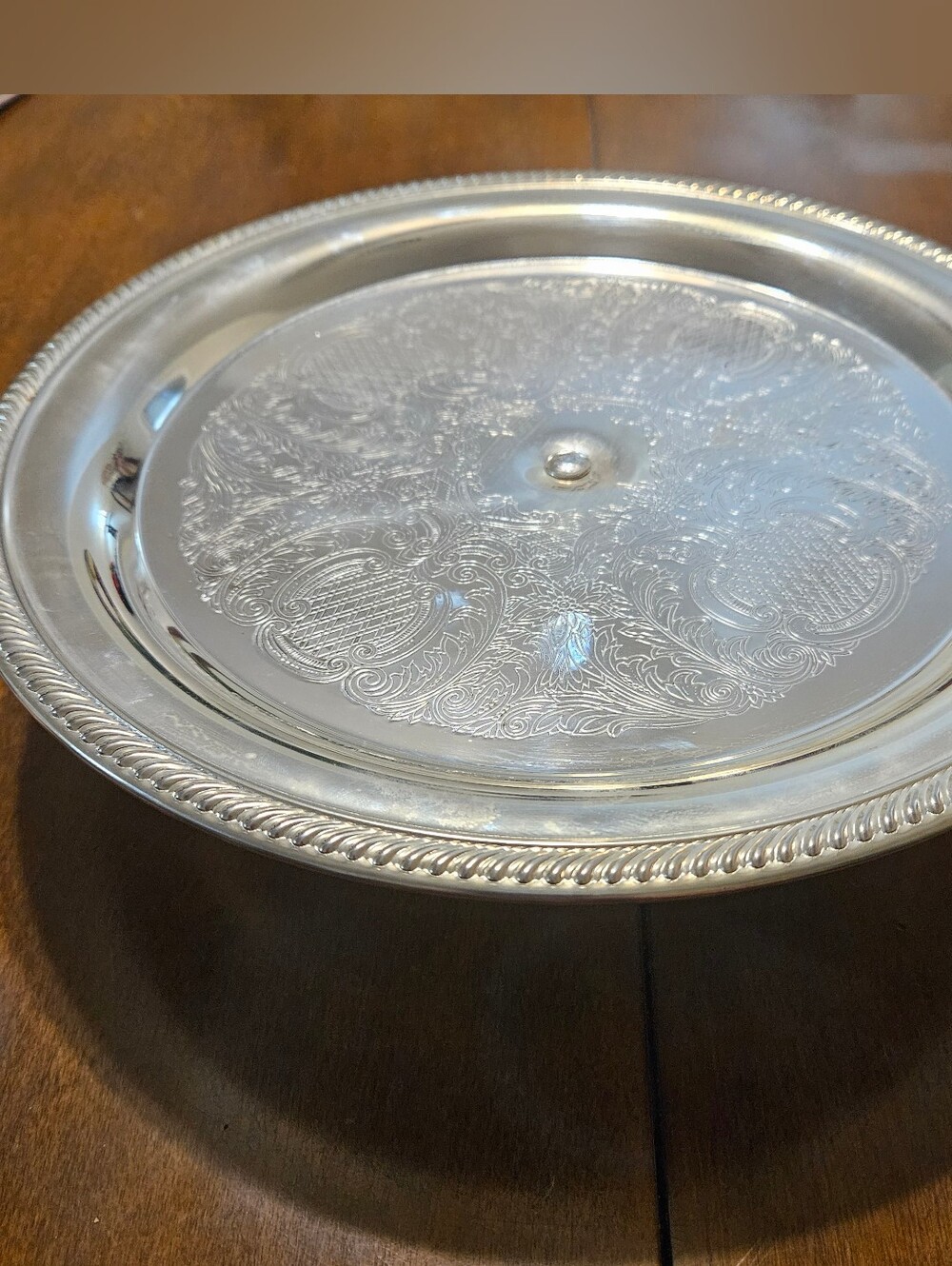 Vintage Silver Plate 12” Pedestal Cake Stand Rope Edge International Silver Co